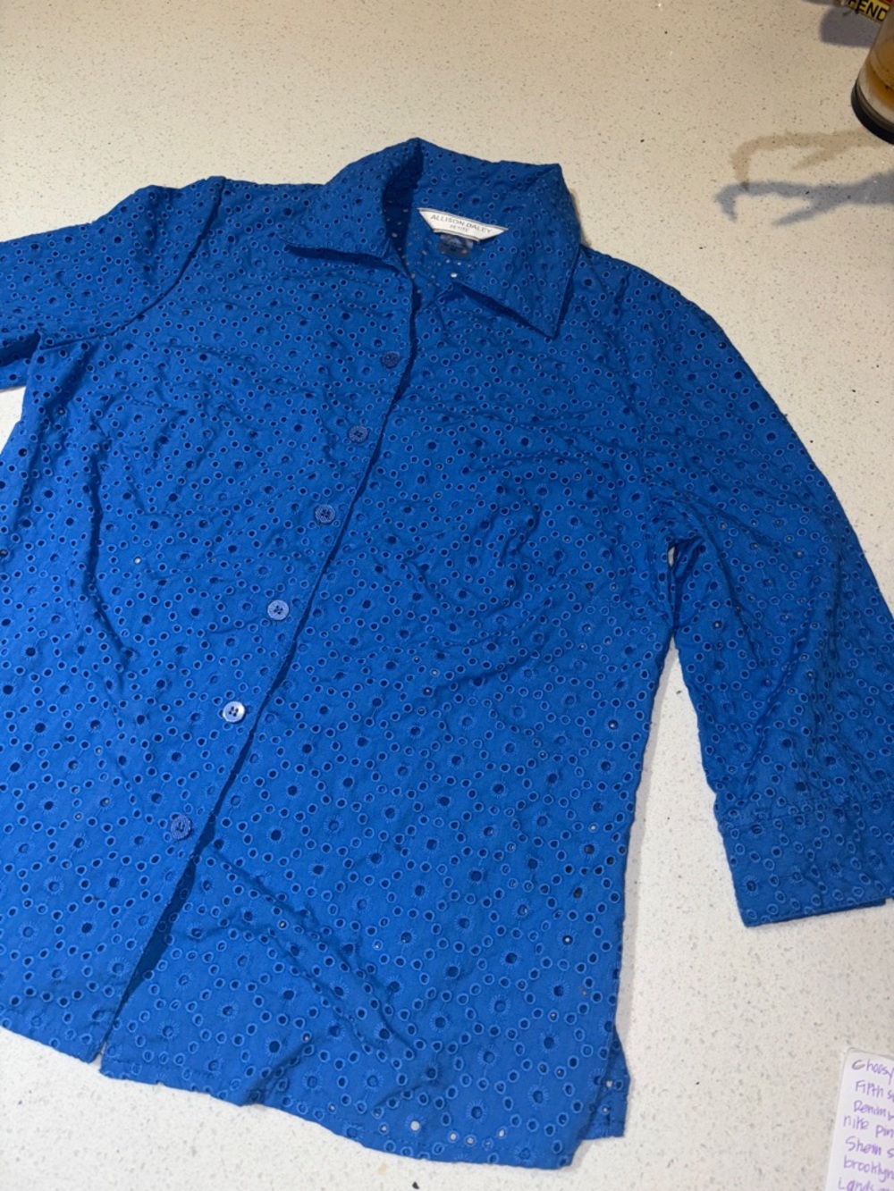Allison Daley Cobalt Eyelet Button-Up Shirt